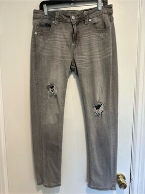 EUC Miss Me Boyfriend Ankle Sz29 Stretch Dusty Gray Wash Distressed Frayed Jeans